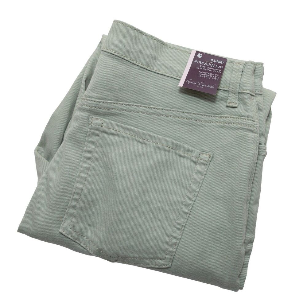 Gloria Vanderbilt Amanda Jeans Womens 8 Short Sage Green Classic Tapered Leg